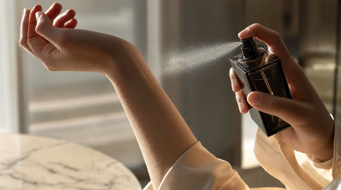 AI Fragrance Ads Break Between Bottle, Skin, and Air - in-article production visual 1
