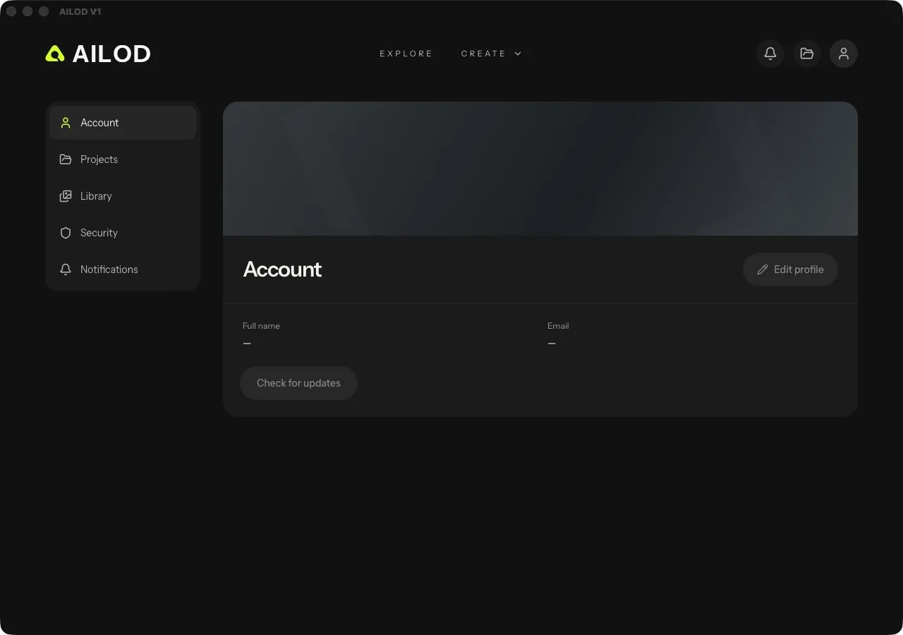 The AILOD account screen
